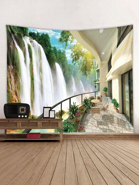 Tapisserie murale impression cascade balcon 3D - multicolor B W59 X L51 INCH