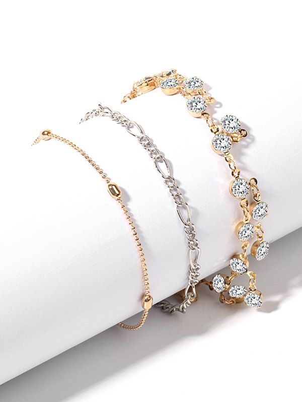 

3Pcs Rhinestone Chain Charm Anklet Set, Gold