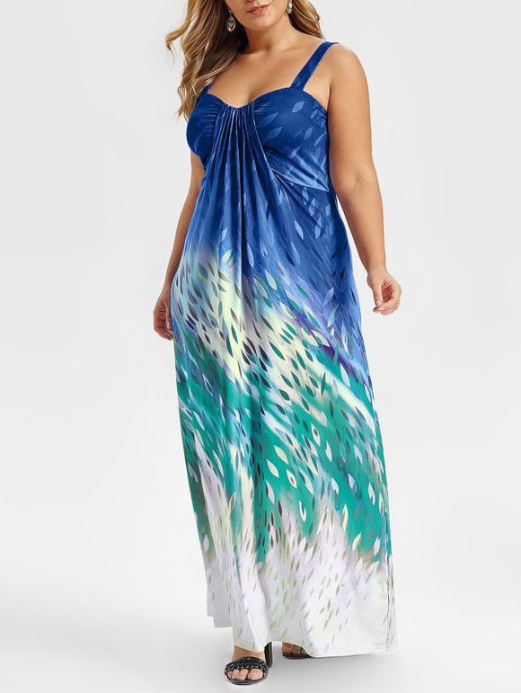 Maxi Robe Goutte de Larme Imprimé Sans Manches de Grande Taille - Bleu Myrtille L
