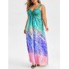Maxi Robe Goutte de Larme Imprimé Sans Manches de Grande Taille - Bleu Vert Ara L