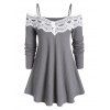 Pull en Dentelle Jointive à Manches Longues de Grande Taille - Gris Carbone 4X