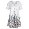 Plus Size Floral Print Buttons V Neck Tee - WHITE 1X