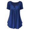 T-shirt Demi-Boutonné Plissé en Couleur Unie de Grande Taille - Bleu 3X