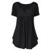 T-shirt Demi-Boutonné Plissé en Couleur Unie de Grande Taille - Noir 1X