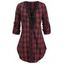 Plaid Lace Up Roll Up Sleeve Longline Blouse - multicolor 2XL
