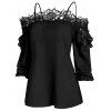 T-shirt Panneau en Dentelle à Epaule Ouverte à Bretelle - Noir L