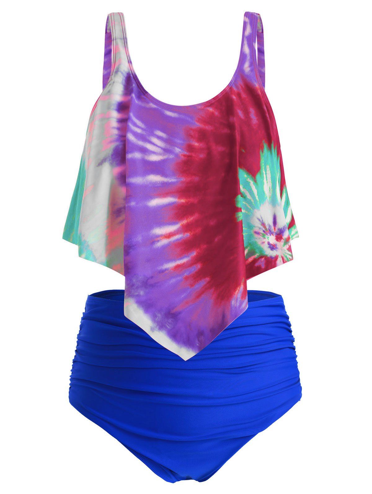 [34% OFF] 2022 Plus Size Ruffled Tie Dye Ruched Tankini Swimsuit In ...