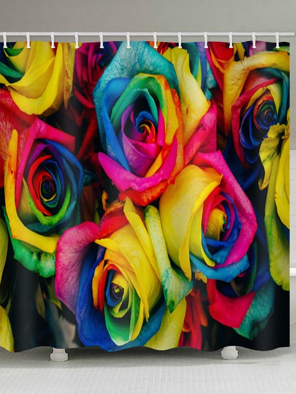 Rideau de Douche Imperméable Fleur Rose Colorée Imprimée pour Salle de Bain - multicolor W71 X L79 INCH