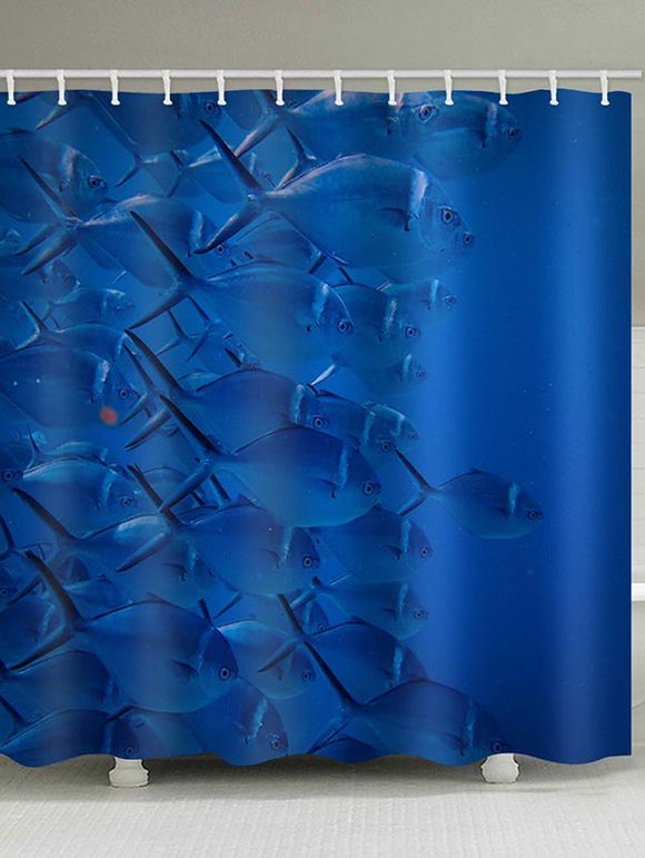 Rideau de Douche Imperméable Poisson Imprimé pour Salle de Bain - Bleu Océan W71 X L79 INCH