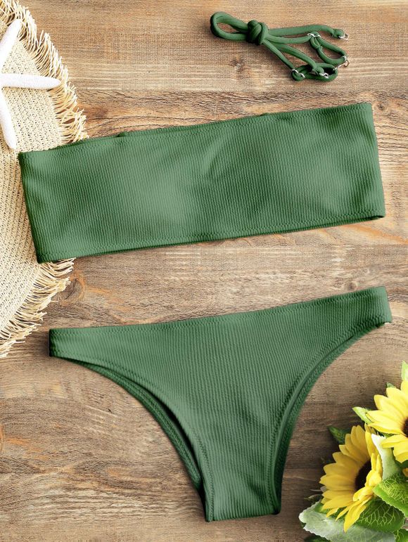 Bandeau Ribbed Bikini Set - GREEN M