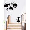 Autocollant Mural d'Halloween Amovible Chat et Citrouille Imprimés - Noir 58*56CM