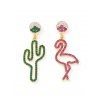 Boucles d'Oreilles Créatif Asymétrique Cactus Flamant avec Strass - multicolor 