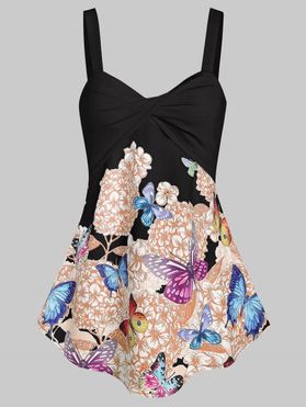 Front Twist Floral Butterfly Tank Top