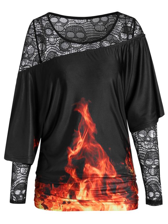 T-shirt Evidé Transparent avec Cape Feu Imprimé - Noir 2XL