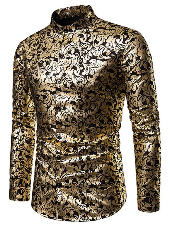Chemise Boutonnée Totem Imprimé à Col Debout - Noir XL