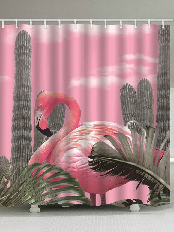 Rideau de Douche Imperméable Fleur et Cactus Imprimés pour Salle de Bain - multicolor W71 X L79 INCH
