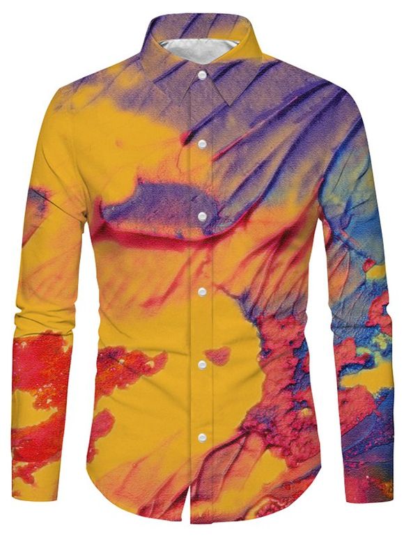 Chemise Décontractée Teintée Imprimée à Manches Longues - multicolor A M