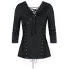 T-shirt Bouclé à Manches Longues à Lacets à œillet - Noir XL