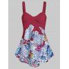 Débardeur Papillon Fleuri Tordu en Avant - Rouge Vineux 2XL