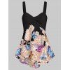 Débardeur Papillon Fleuri Tordu en Avant - Noir 2XL