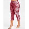 Legging Capri 3D Fleuri Imprimé à Côté de Grande Taille en Faux Jean - Rose Cochon L