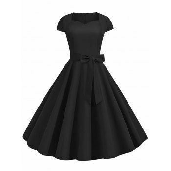 

Vintage Sweetheart Neck Fit and Flare Rockabilly Style Dress, Black