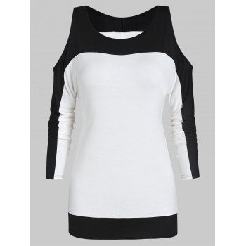 

Two Tone Open Shoulder Long Sleeve Tee, Black