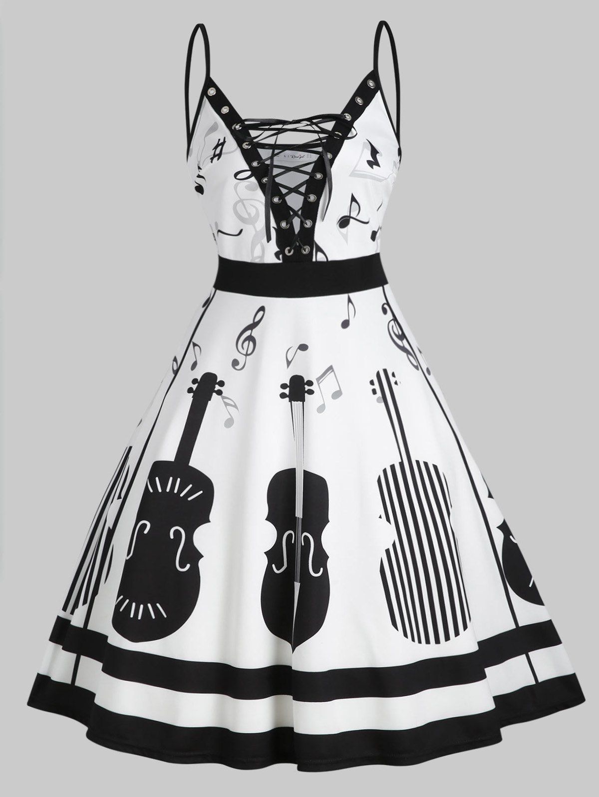 [25% OFF] 2021 Musical Note Print Lace Up Cami Plus Size Dress In WHITE ...