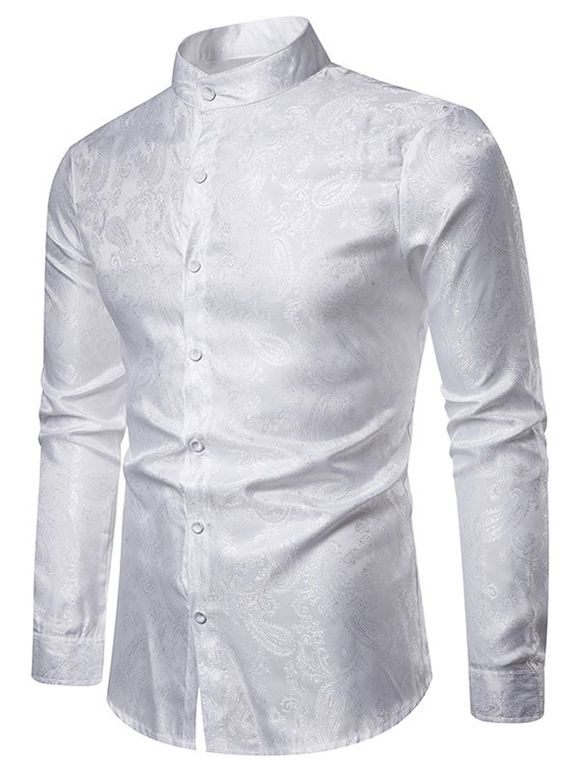 Chemise Boutonnée Cachemire Imprimé à Col Montant - Blanc 2XL