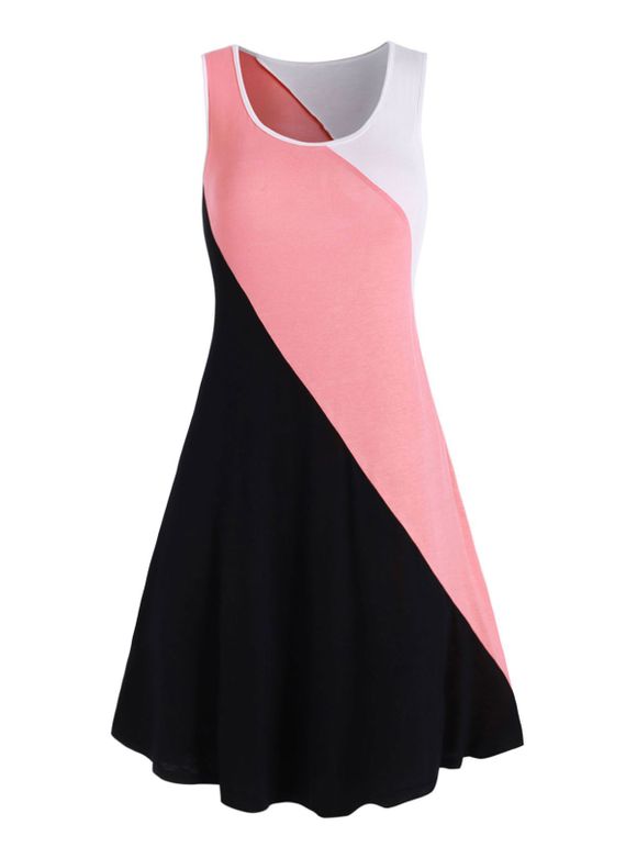 Mini Robe Trapèze en Couleur Contrastée de Grande Taille - multicolor 5X