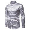 Chemise Boutonnée en Couleur Unie à Col Montant en Satin - Gris Clair M