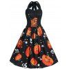 Plus Size Halloween Pumpkin Print Vintage Dress - BLACK 2X