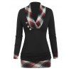Checked Panel Button Tunic T Shirt - RED WINE L