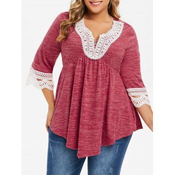 

Plus Size Contrast Lace Space Dye T-shirt, Tulip pink