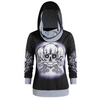 

Plus Size Skull Print Graphic Hoodie, Black