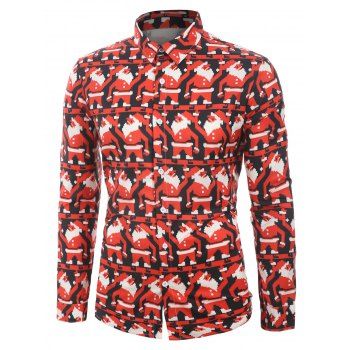 

Santa Claus Print Long Sleeves Shirt, Black