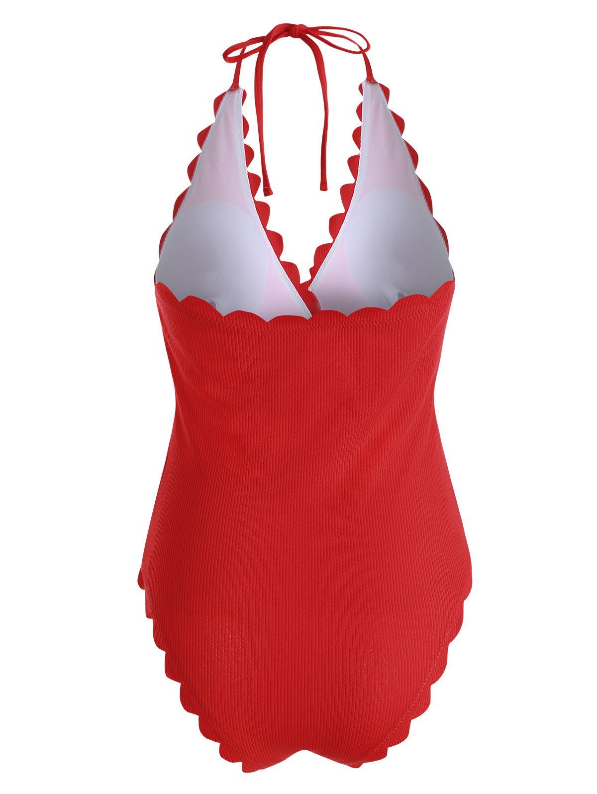 56 Off 2020 Scalloped Ribbed Halter One Piece Swimsuit In Red Dresslily 1606