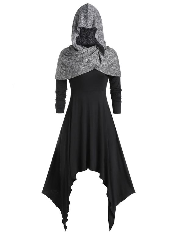 Robe Cape Mouchoir en Couleur Contrastée de Grande Taille - Noir 4X