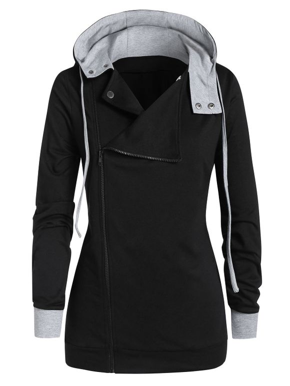 Manteau à Capuche Zippé Bicolore Grande Taille - Noir 5X