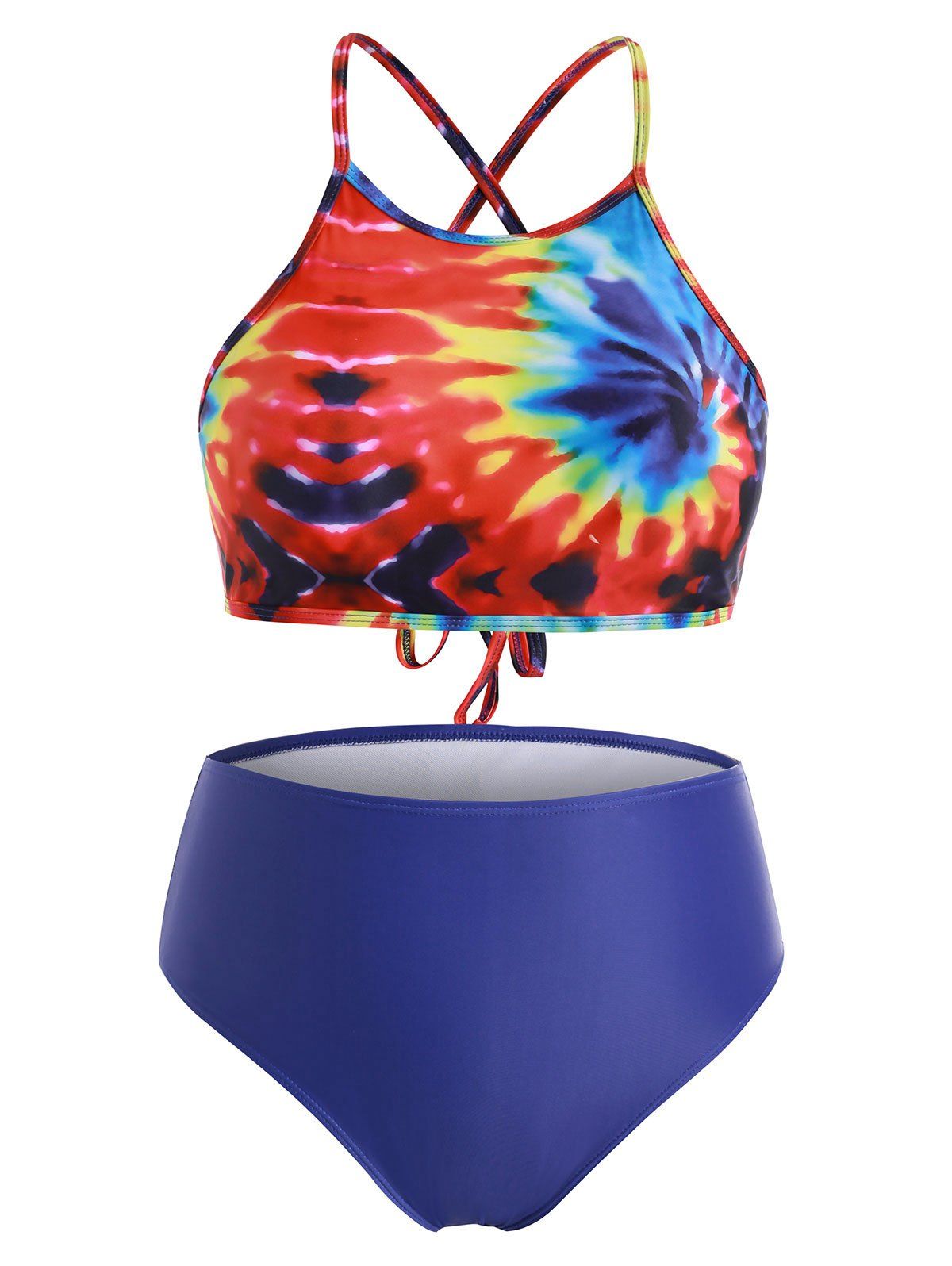 [50 Off] 2020 Crisscross Rainbow Tie Dye Lace Up Plus Size Bikini