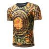 T-shirt Couronne Fleur Baroque Imprimée à Manches Courtes - Jaune 2XL