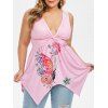 Débardeur Asymétrique Tordu Papillon Imprimé de Grande Taille - Rose L