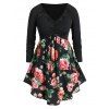 T-shirt Tunique Fleuri Imprimé de Grande Taille à Col V - Noir 1X