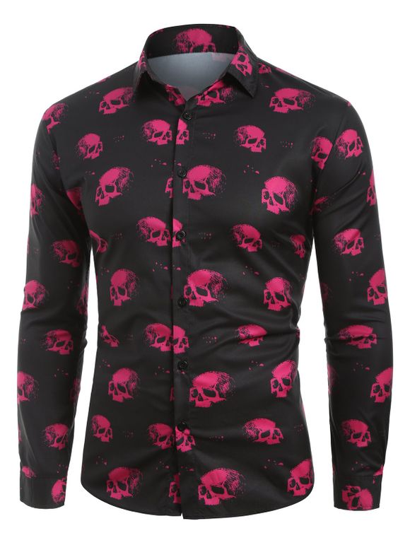 Chemise d'Halloween Boutonnée Crâne Imprimée - Prune M
