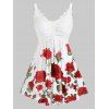 Débardeur Fleuri Imprimé Panneau en Denelle de Grande Taille Col en Forme de Cœur - Rouge 1X