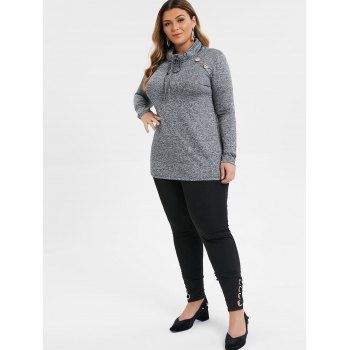 

Plus Size Turtleneck Buttons Space Dye T-shirt, Multicolor