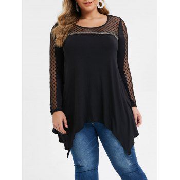 

Plus Size Mesh Insert Handkerchief T-shirt, Black