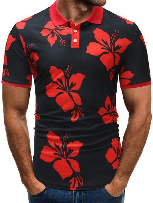 Chemise à imprimé floral avec boutons de col - Rouge M