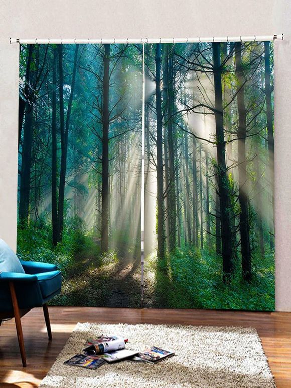 Rideau de Fenêtre Motif de Forêt et Lumière de Soleil Imprimés 2 Panneaux - multicolor W33.5 X L79 INCH X 2PCS