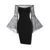 Off The Shoulder Sheer Bell Sleeve Gothic Halloween Bodycon Dress - BLACK M